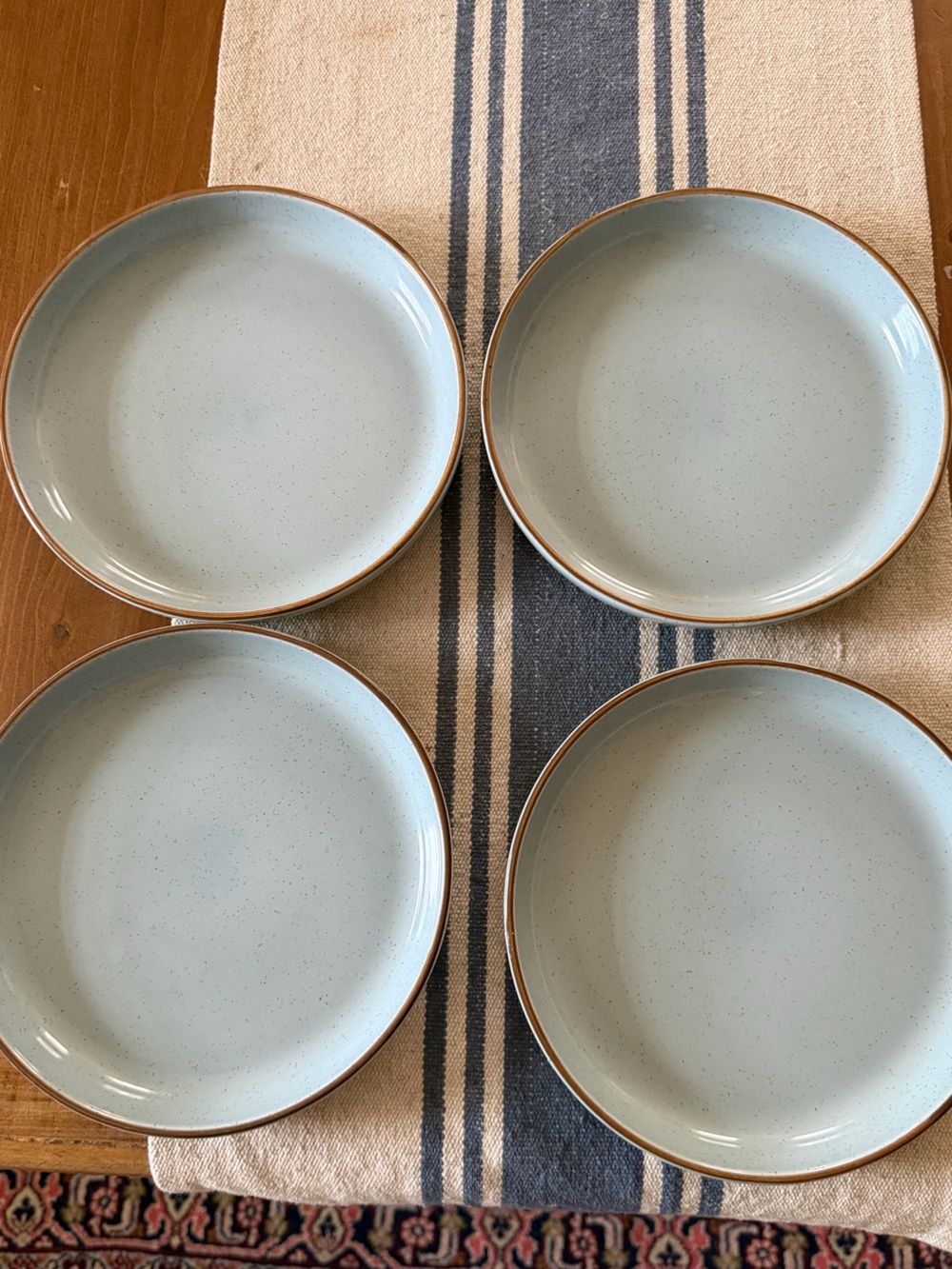 4 Over & Back Yes Let’s Blue Speckled Stoneware Salad Plates Farmhouse Coastal